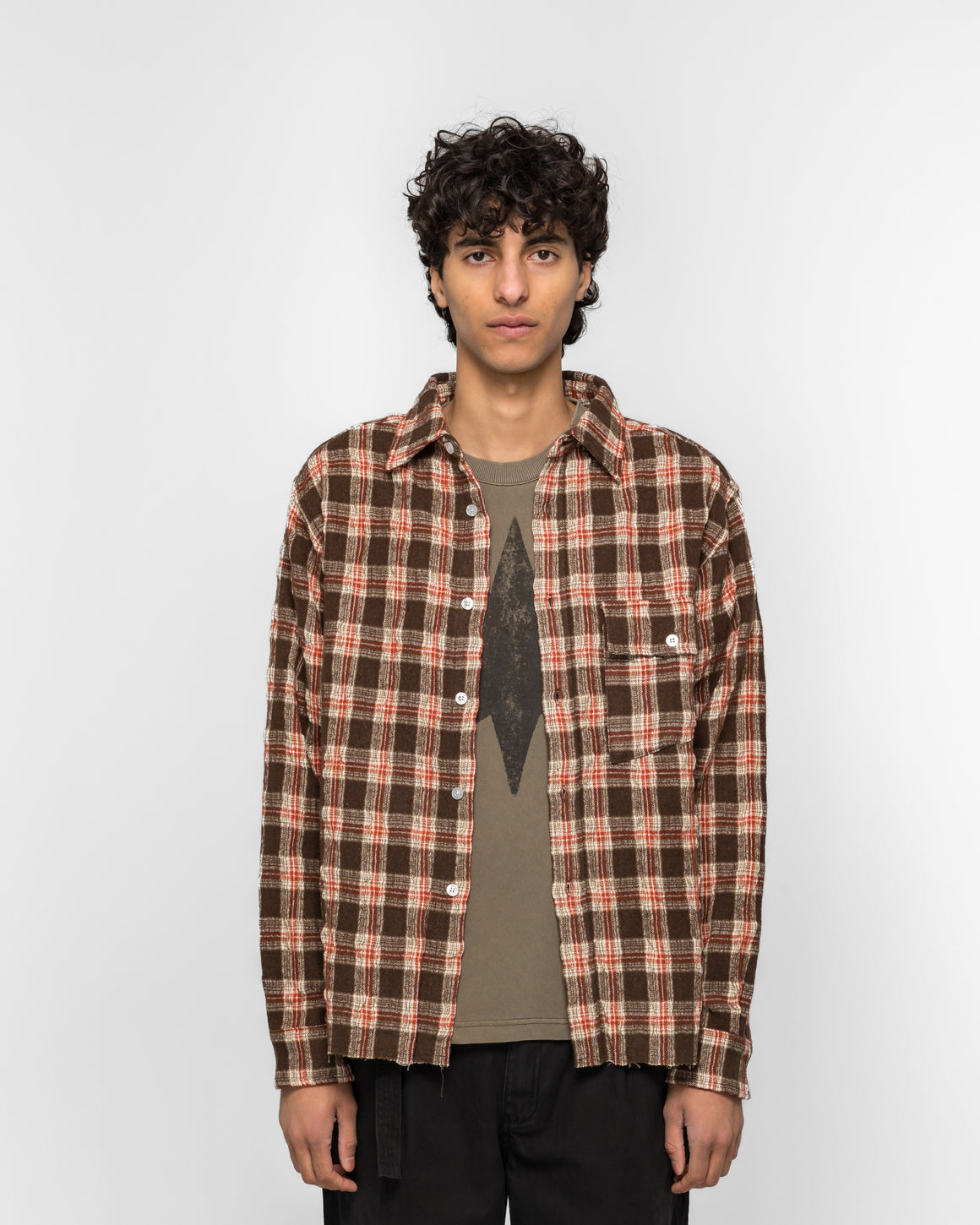 Beach Brains - LS Pocket Shirt - Brown/Red Check - UP THERE