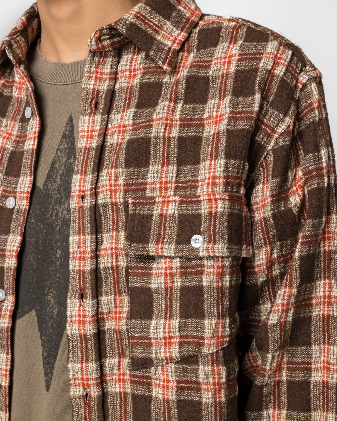 Beach Brains - LS Pocket Shirt - Brown/Red Check - UP THERE
