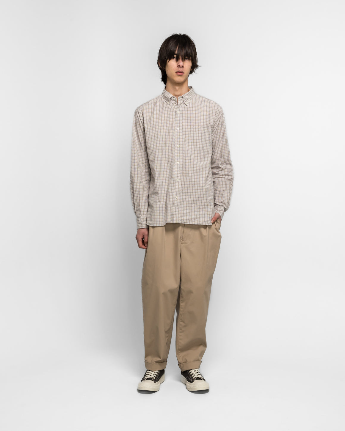 Beams Plus - 2 Pleats Tapered Twill - Khaki - UP THERE