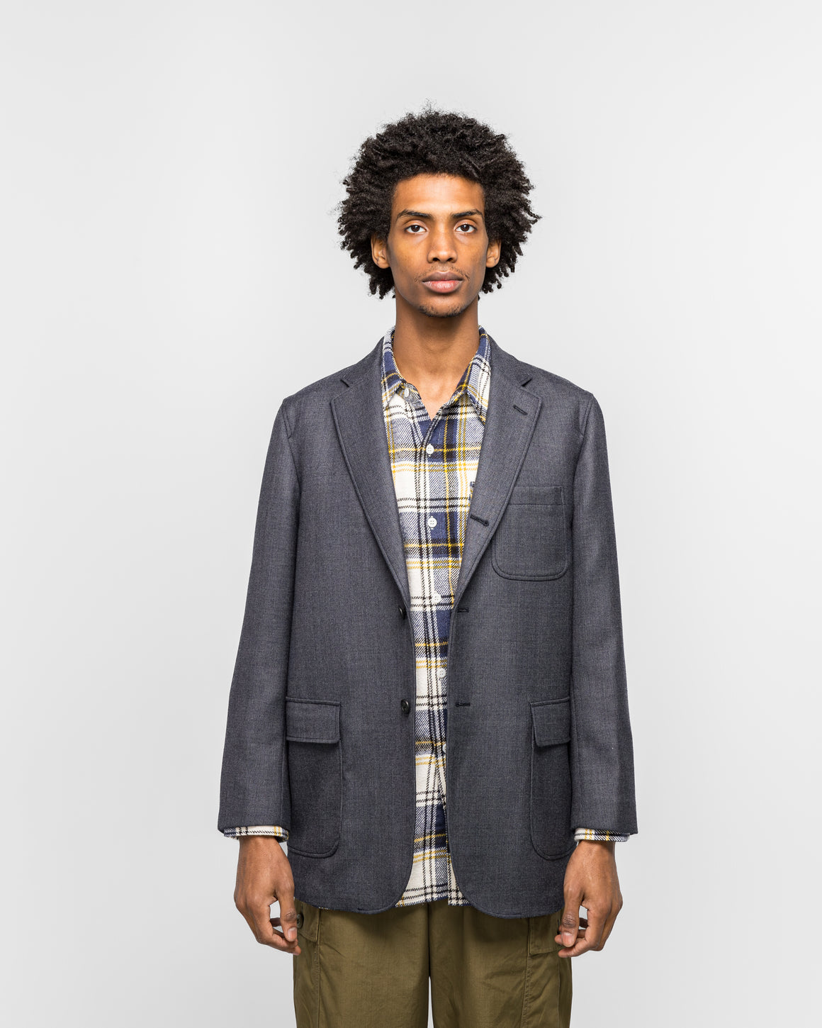 Beams Plus - 3B Blazer Box-Fit Wool Double Weave - Navy - UP THERE