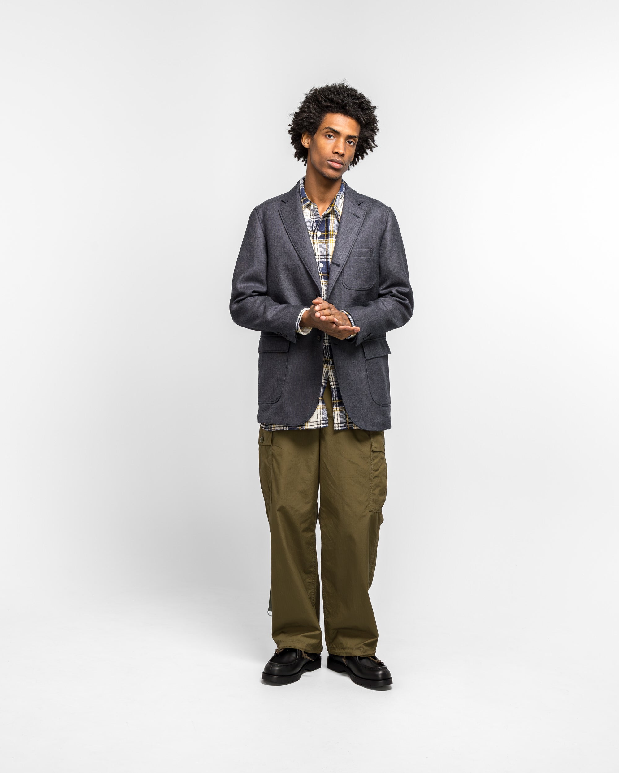 Beams Plus - 3B Blazer Box-Fit Wool Double Weave - Navy | UP THERE