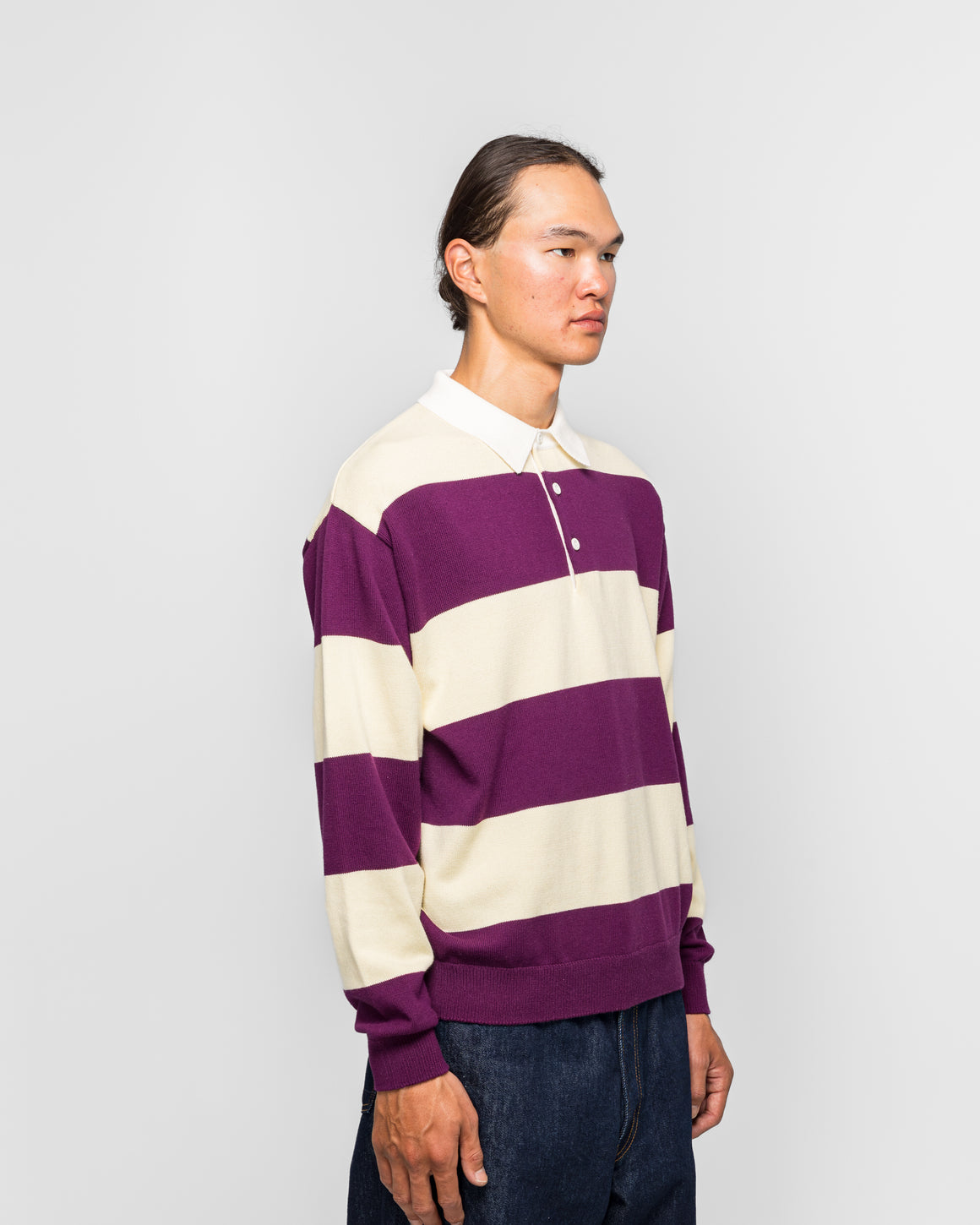 Beams - 7 Gauge Stripe Knit Rugby Shirt - Purple - UP THERE