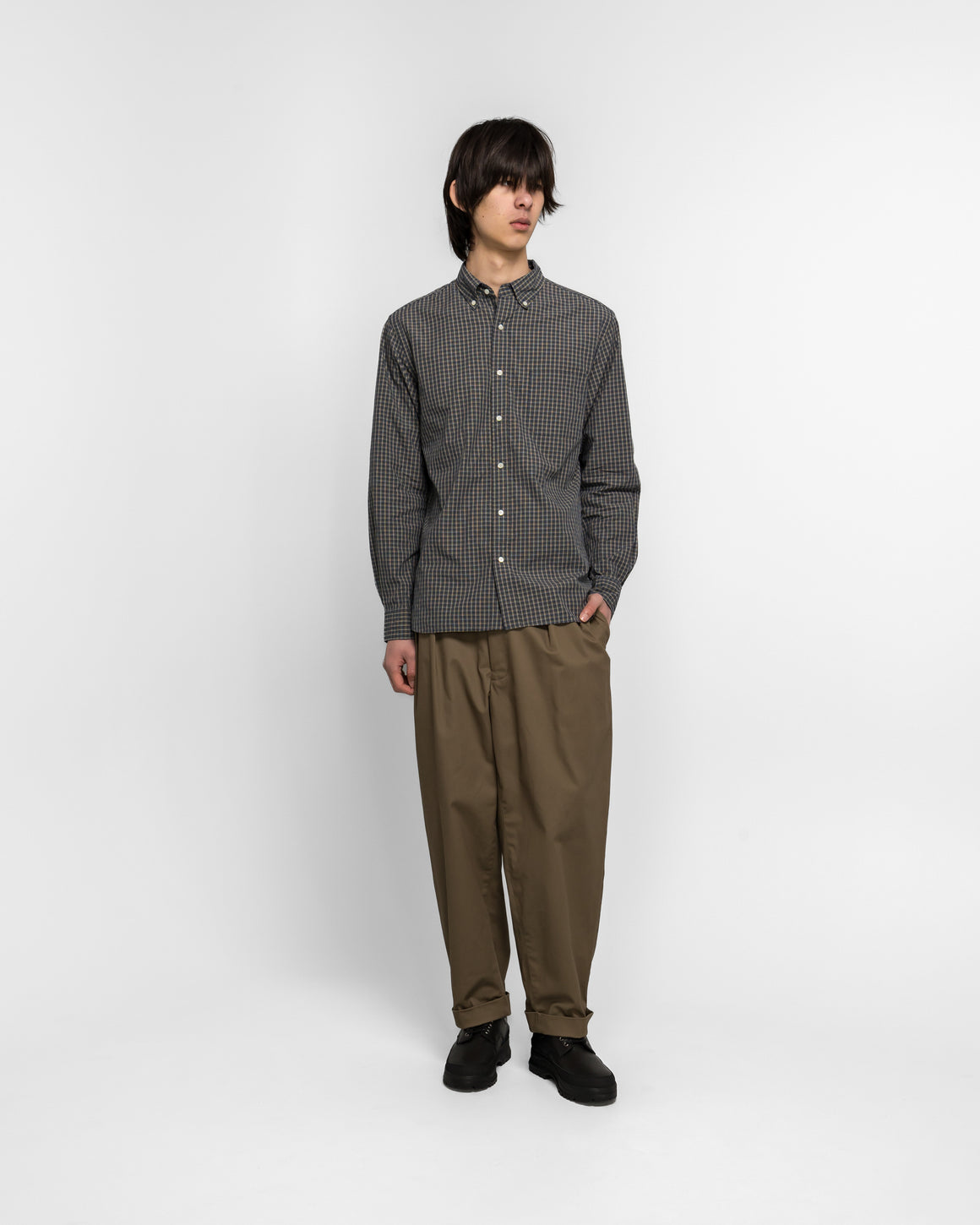 Beams Plus - B.D. Mini Plaid - Navy - UP THERE