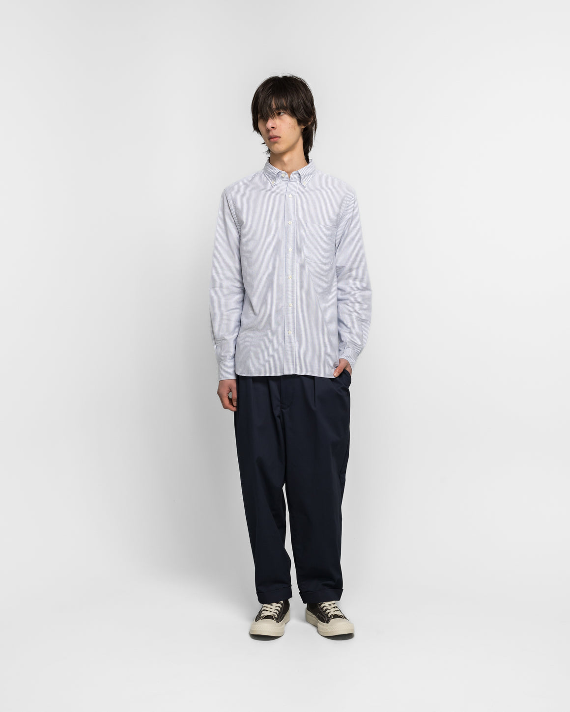Beams Plus - B.D. Oxford Candy Stripe - Blue - UP THERE