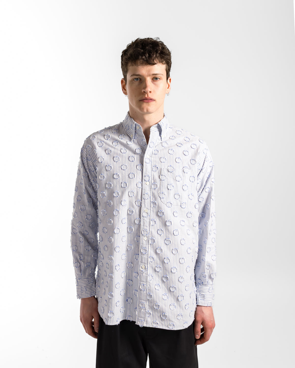 Beams Plus - B.D. Burnout Dot Candy Stripe Shirt - Blue Stripe - UP THERE