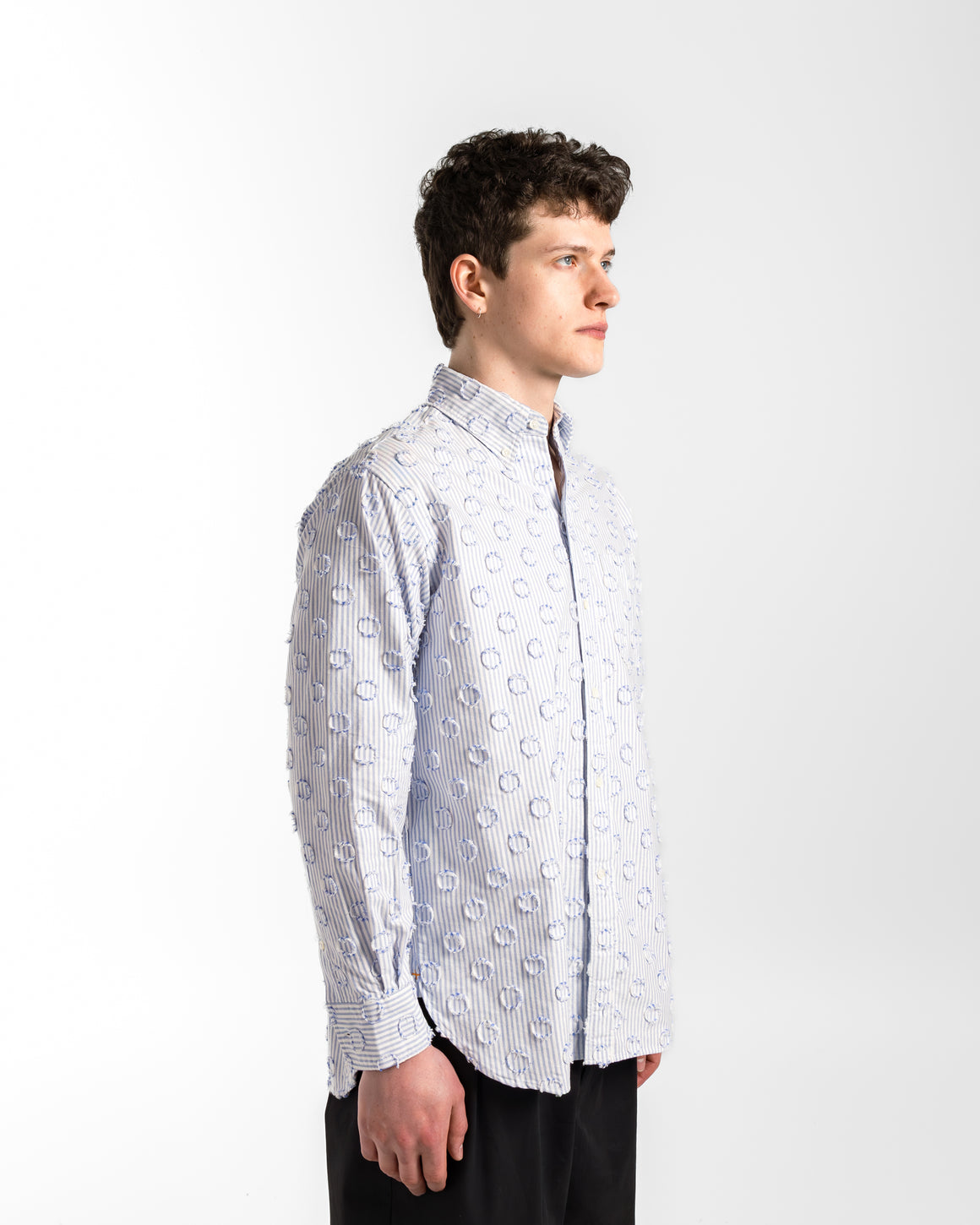 Beams Plus - B.D. Burnout Dot Candy Stripe Shirt - Blue Stripe - UP THERE