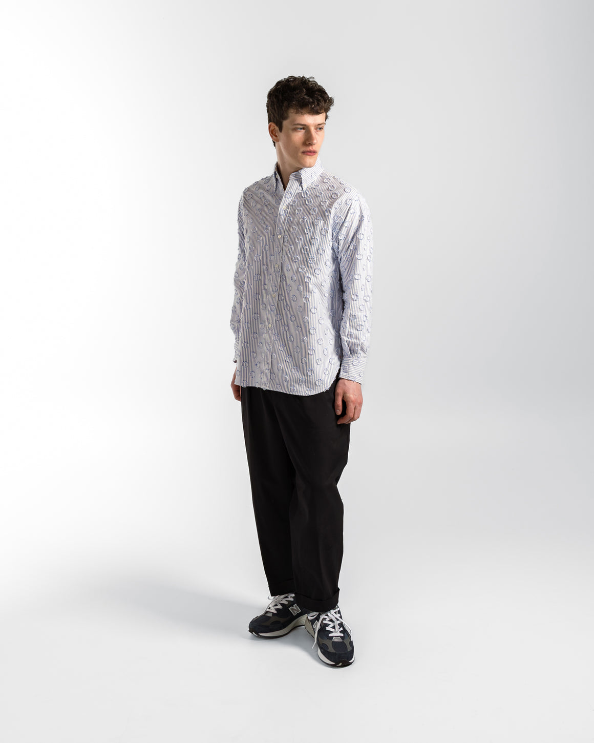 Beams Plus - B.D. Burnout Dot Candy Stripe Shirt - Blue Stripe - UP THERE