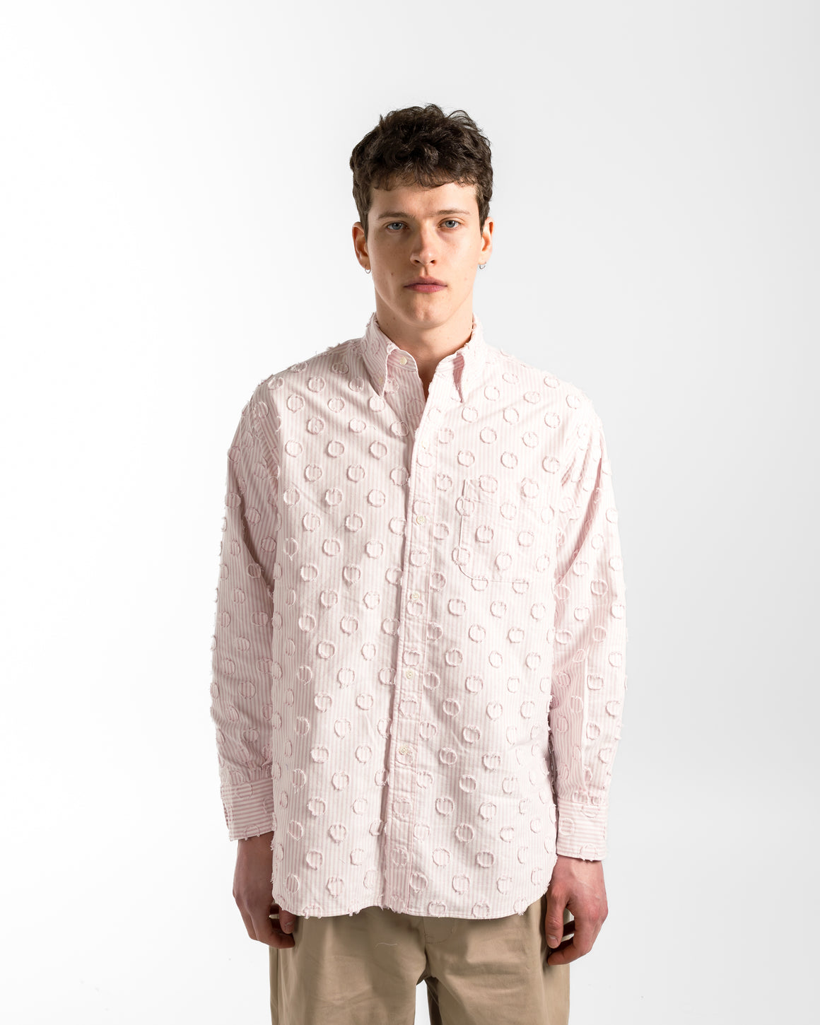Beams Plus - B.D. Burnout Dot Candy Stripe Shirt - Pink Stripe - UP THERE