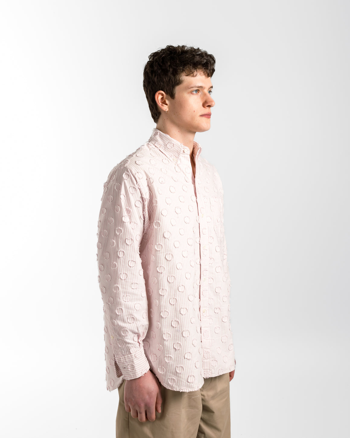 Beams Plus - B.D. Burnout Dot Candy Stripe Shirt - Pink Stripe - UP THERE