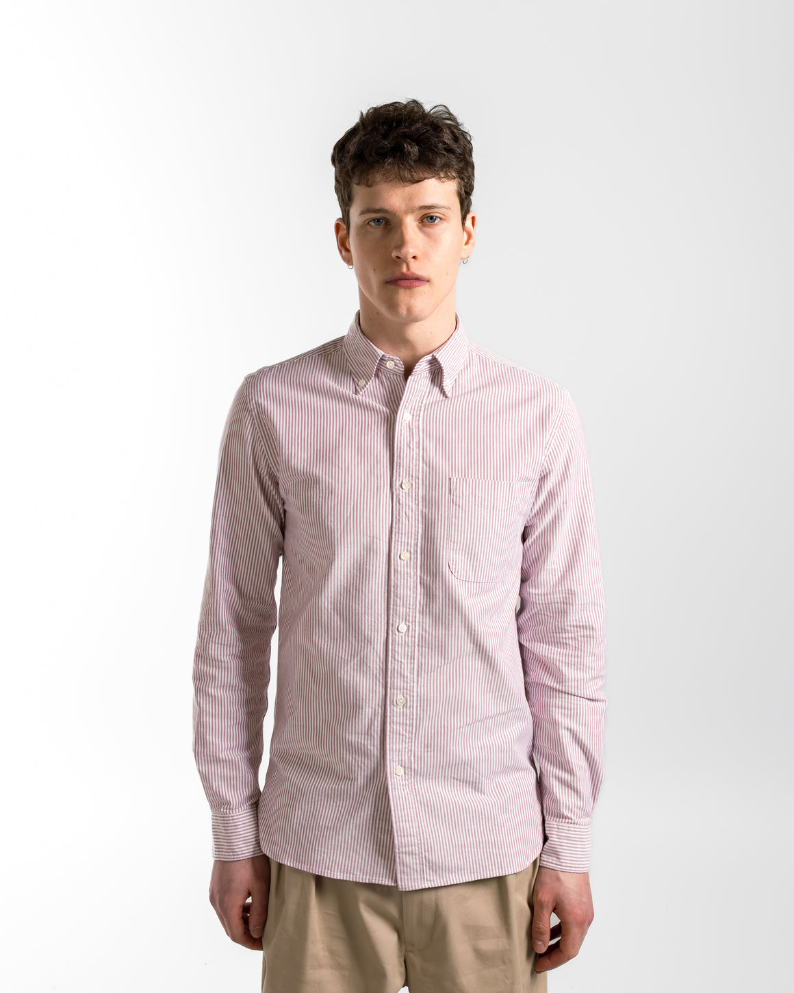 Beams Plus - B.D. Oxford Candy Stripe Shirt - Wine - UP THERE