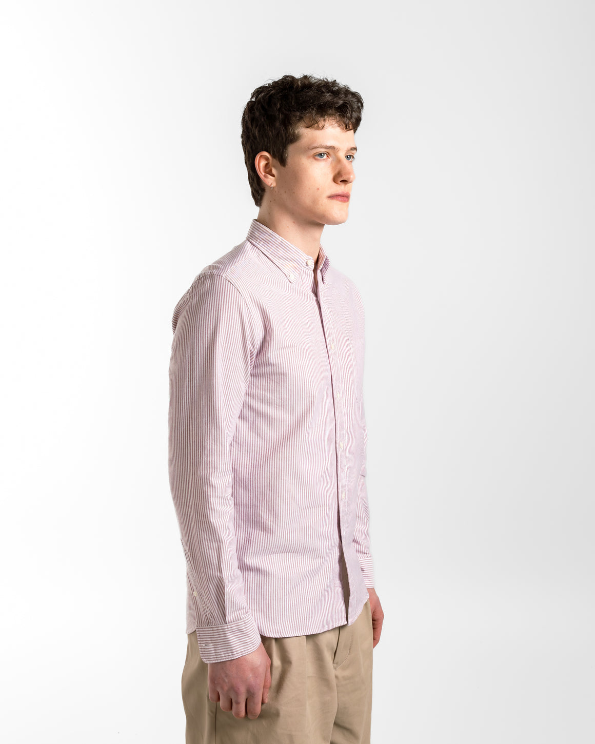 Beams Plus - B.D. Oxford Candy Stripe Shirt - Wine - UP THERE