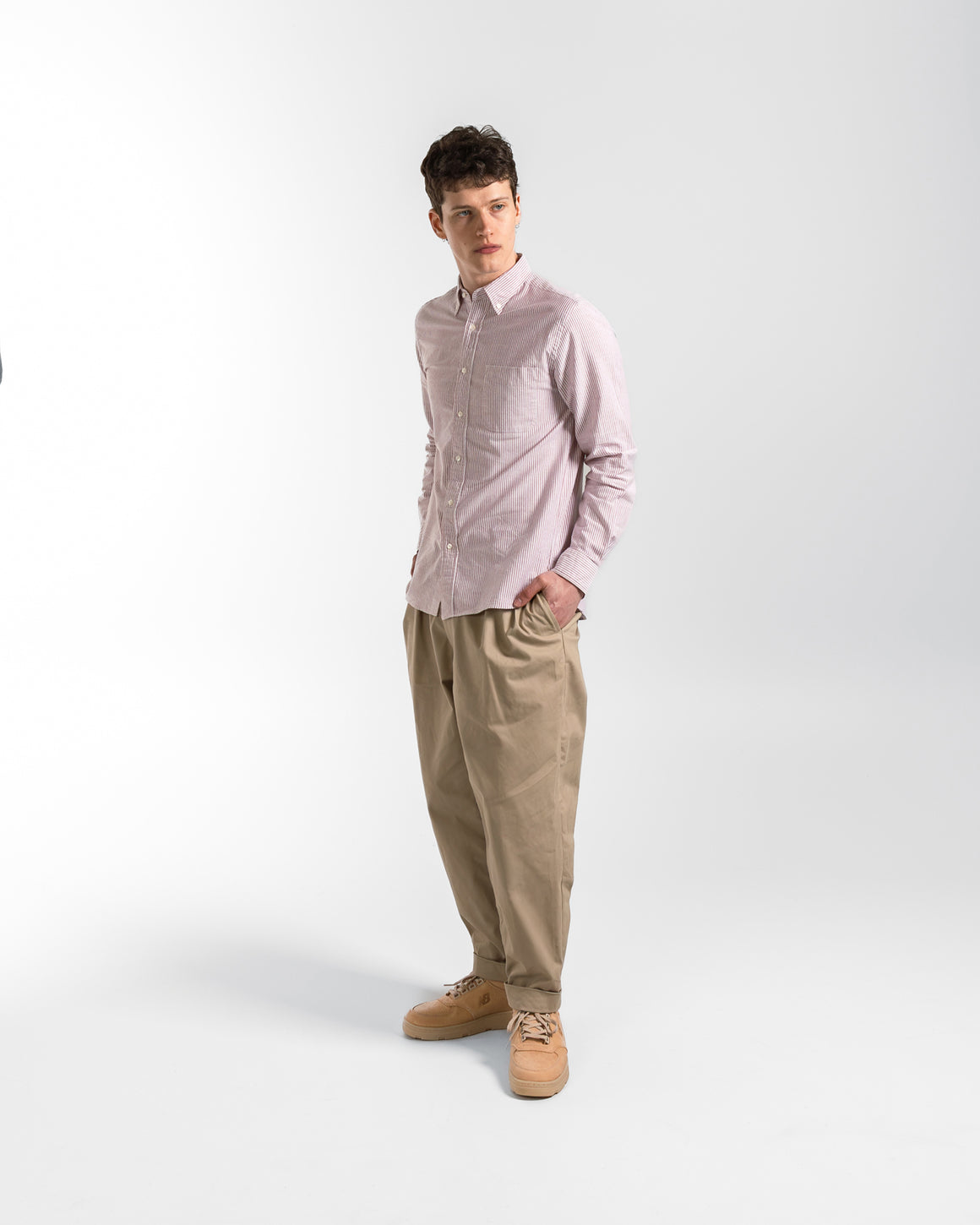 Beams Plus - B.D. Oxford Candy Stripe Shirt - Wine - UP THERE