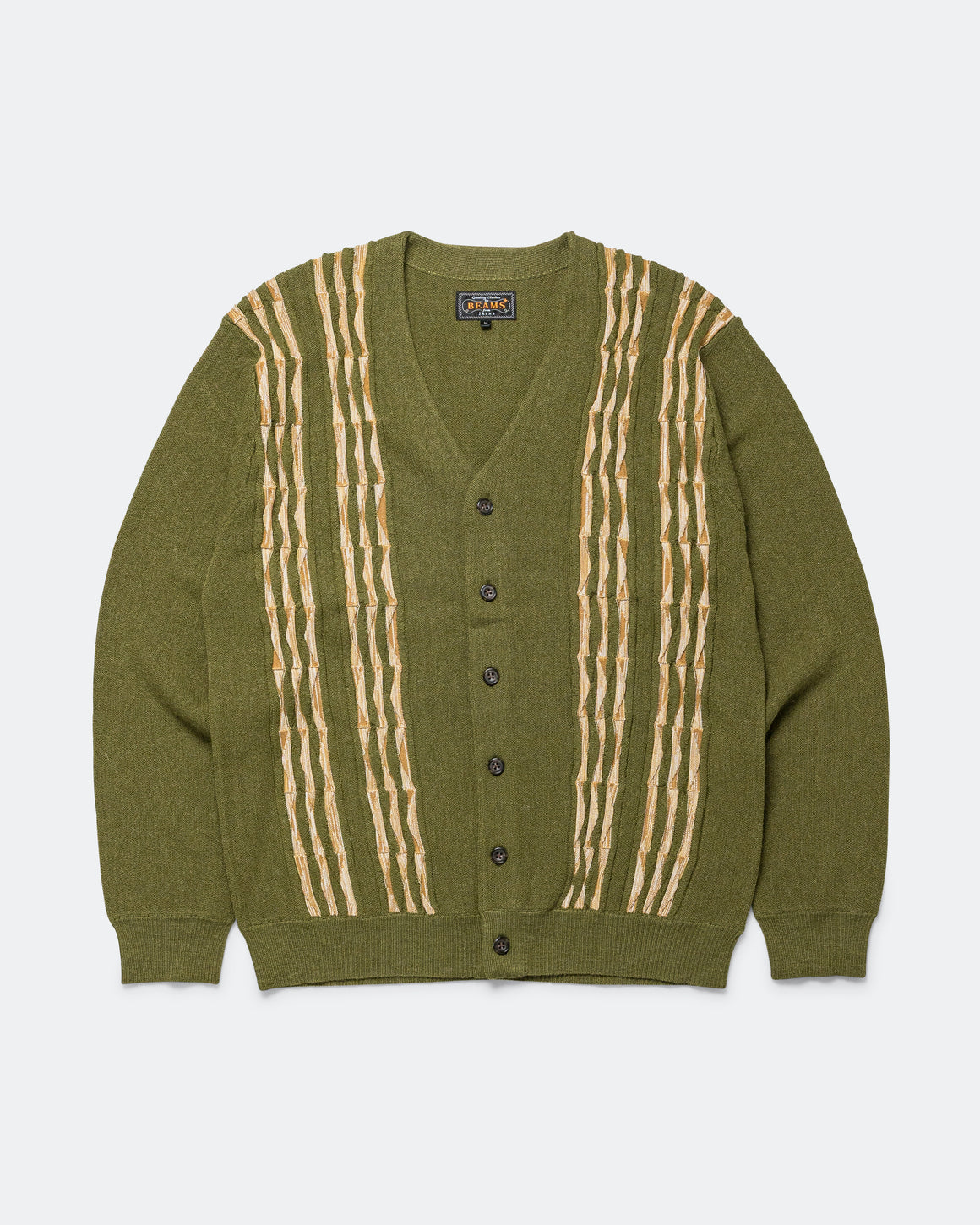 Beams Plus - Cardigan Born Stripe 14G - Olive - UP THERE