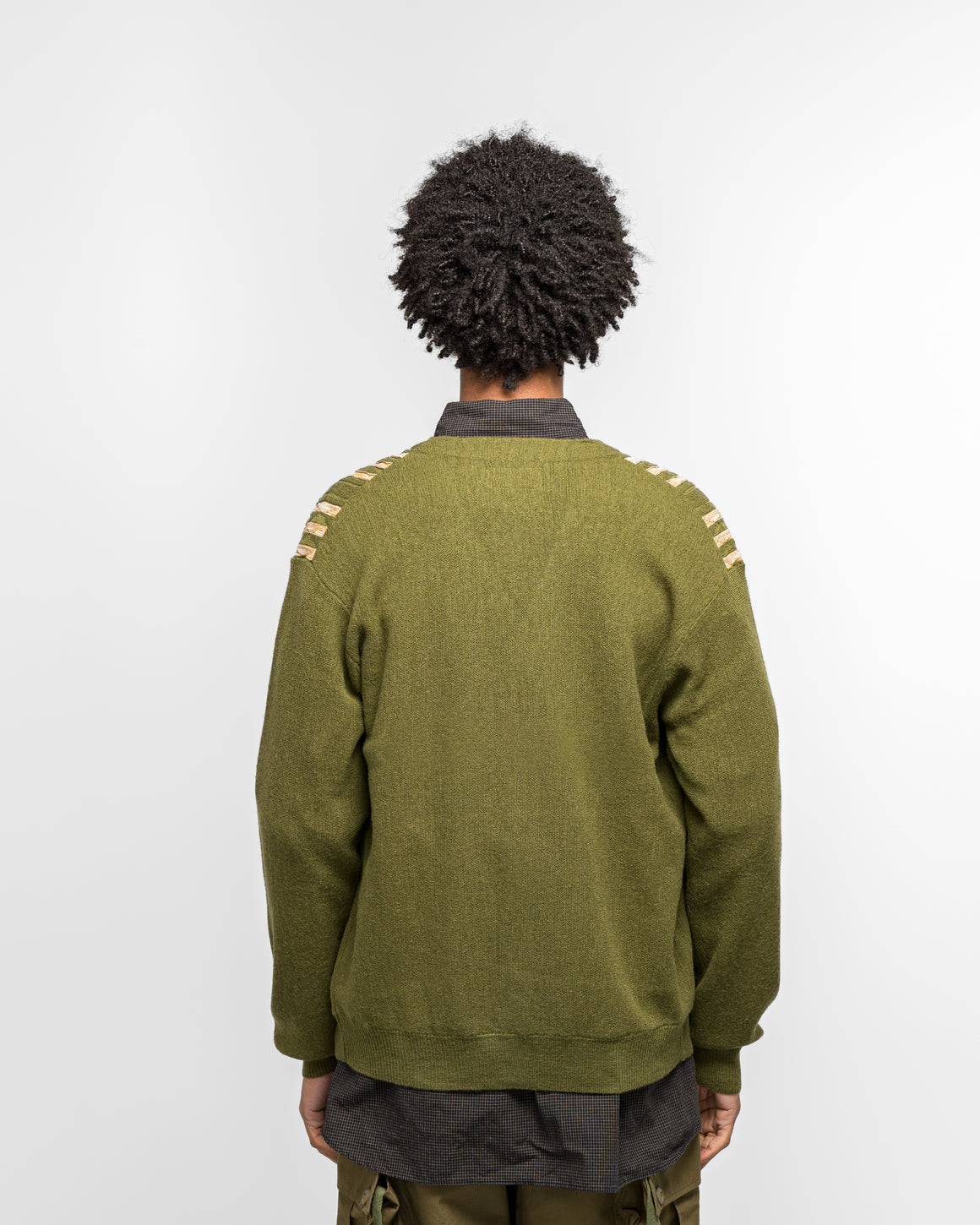 Beams Plus - Cardigan Born Stripe 14G - Olive - UP THERE