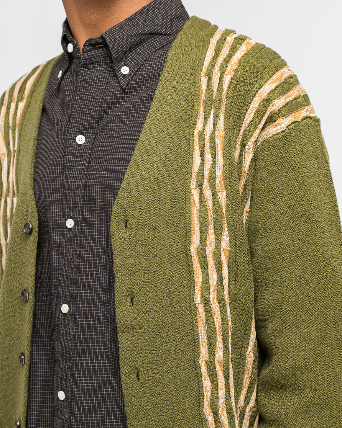 Beams Plus - Cardigan Born Stripe 14G - Olive - UP THERE
