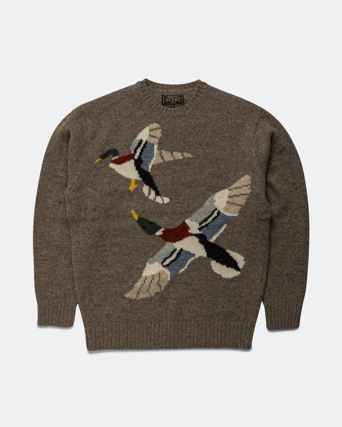 Beams Plus - Crew Intarsia Duck Pattern - Beige - UP THERE