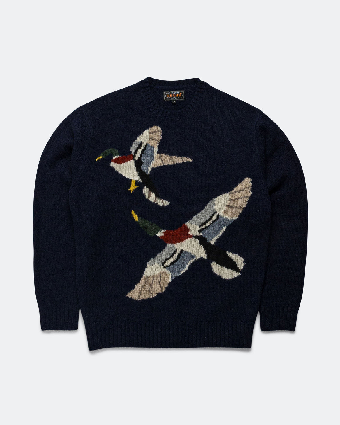 Beams Plus - Crew Intarsia Duck Pattern - Navy - UP THERE