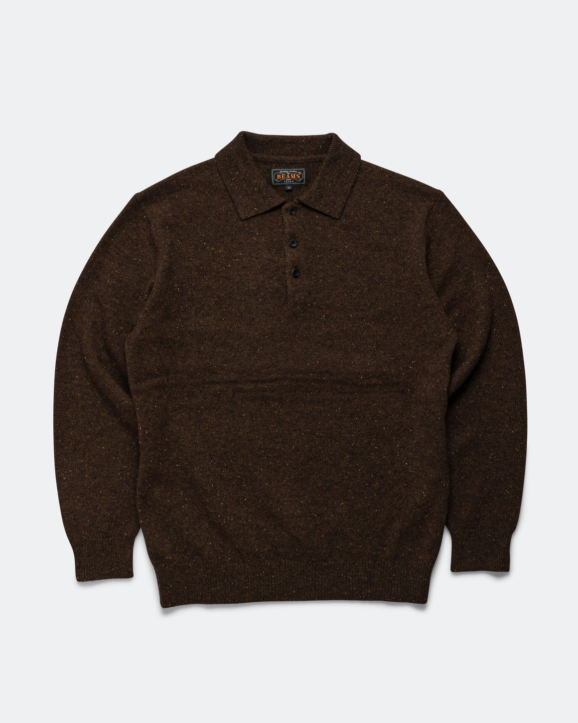 Beams Plus - Knit Polo Nep 9G - Brown - UP THERE