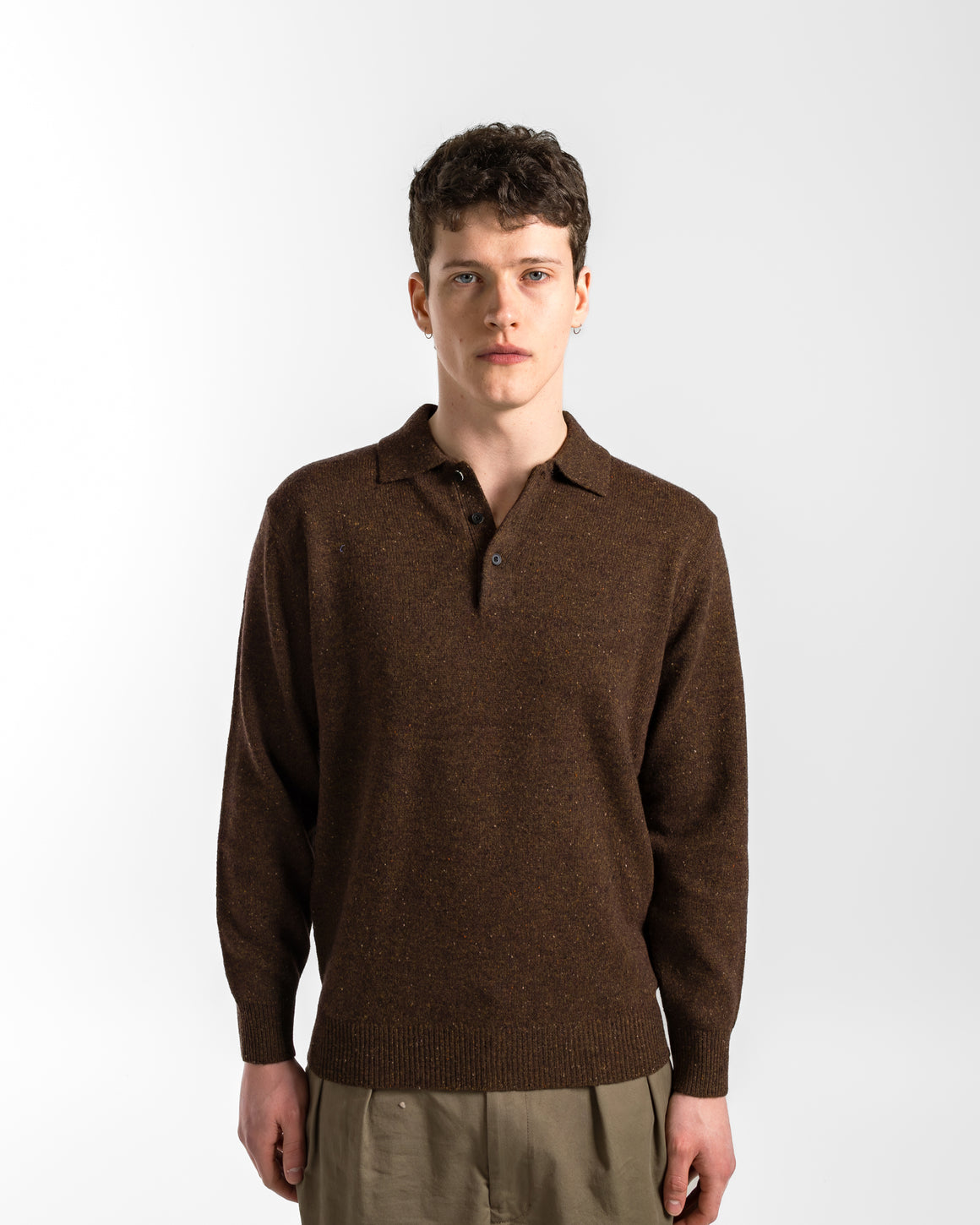 Beams Plus - Knit Polo Nep 9G - Brown - UP THERE