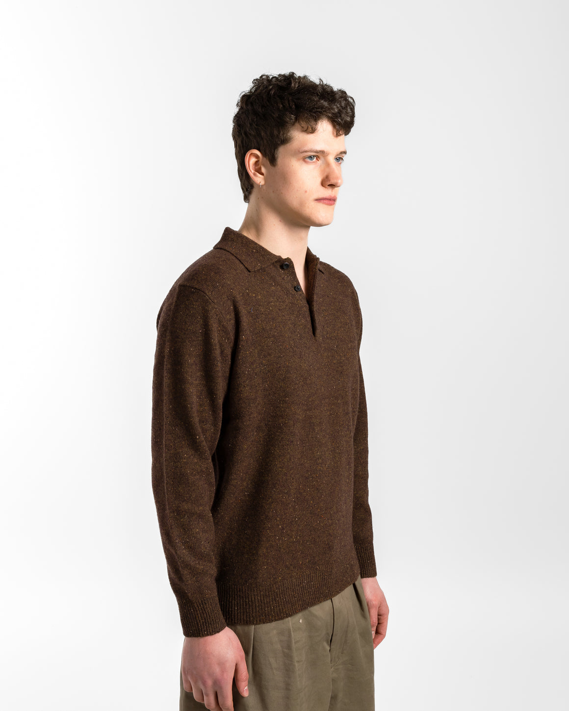 Beams Plus - Knit Polo Nep 9G - Brown - UP THERE