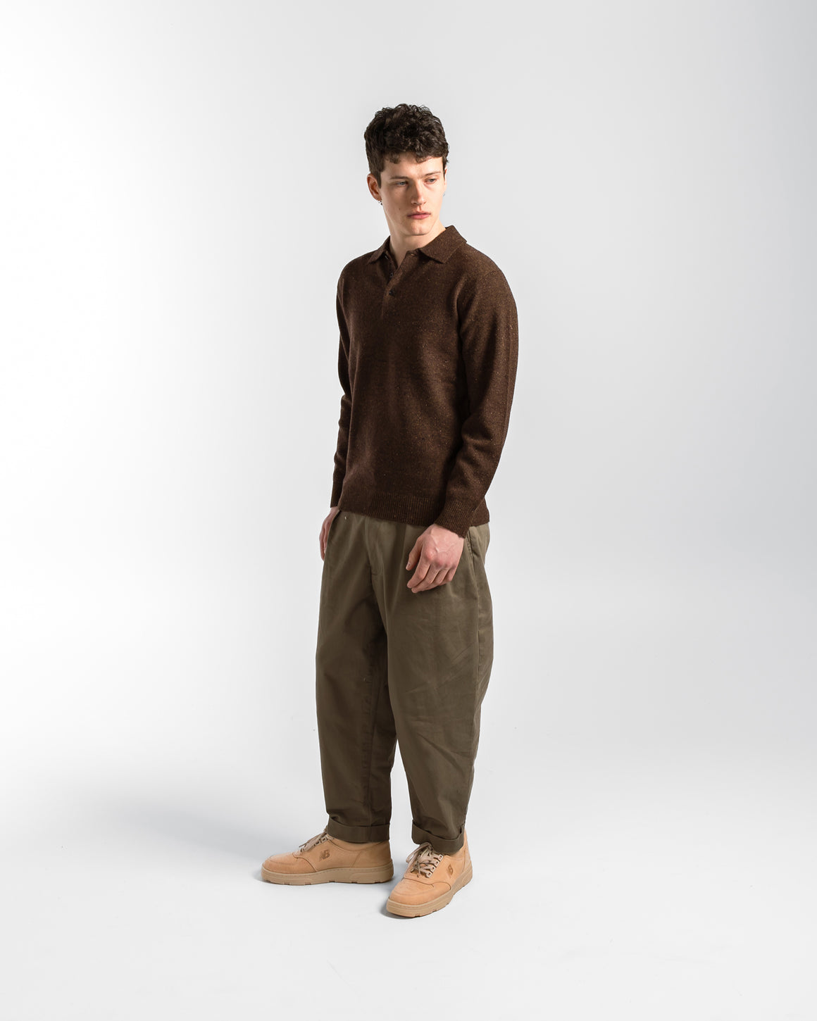 Beams Plus - Knit Polo Nep 9G - Brown - UP THERE