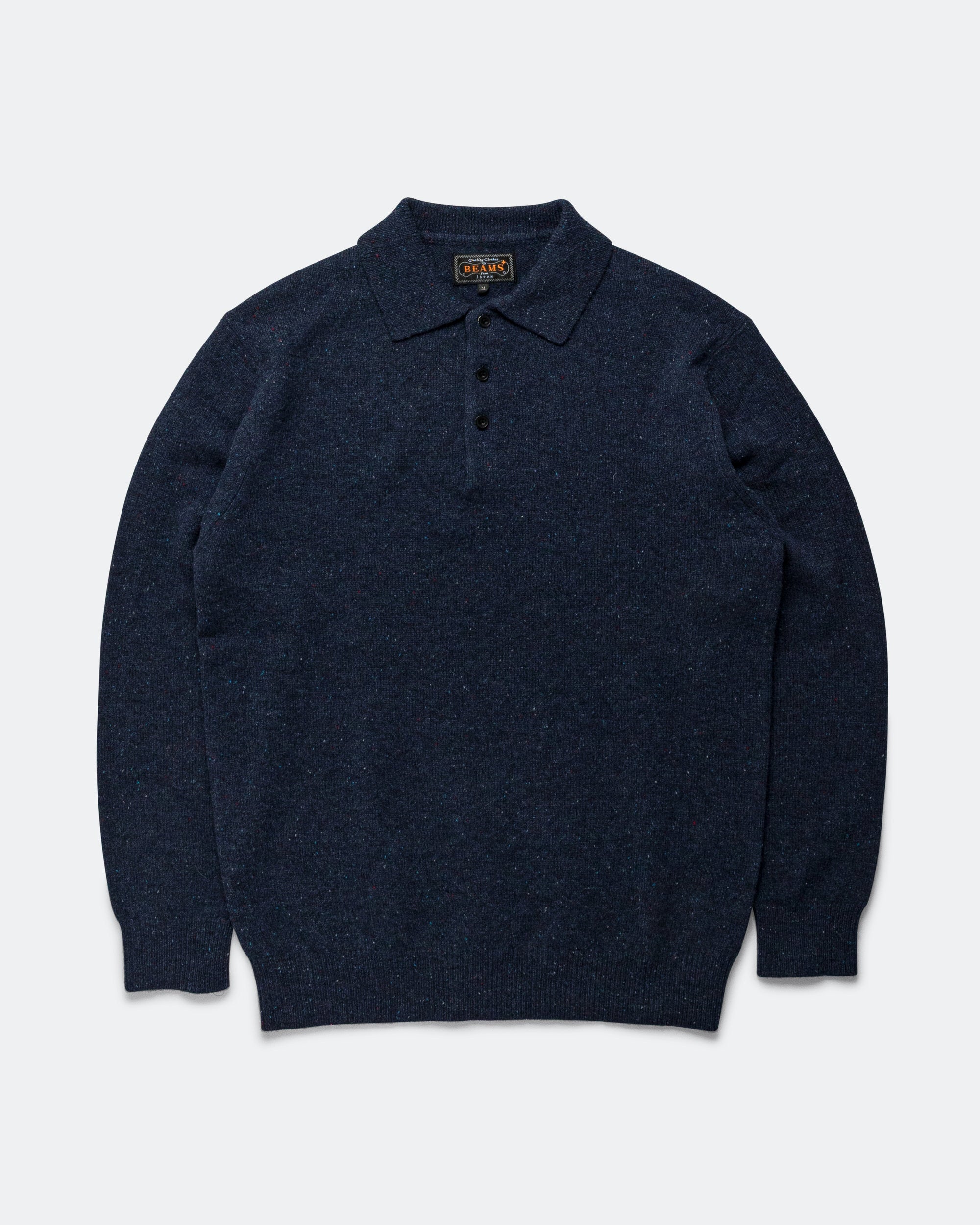 Beams Plus - Knit Polo Nep 9G - Navy | UP THERE