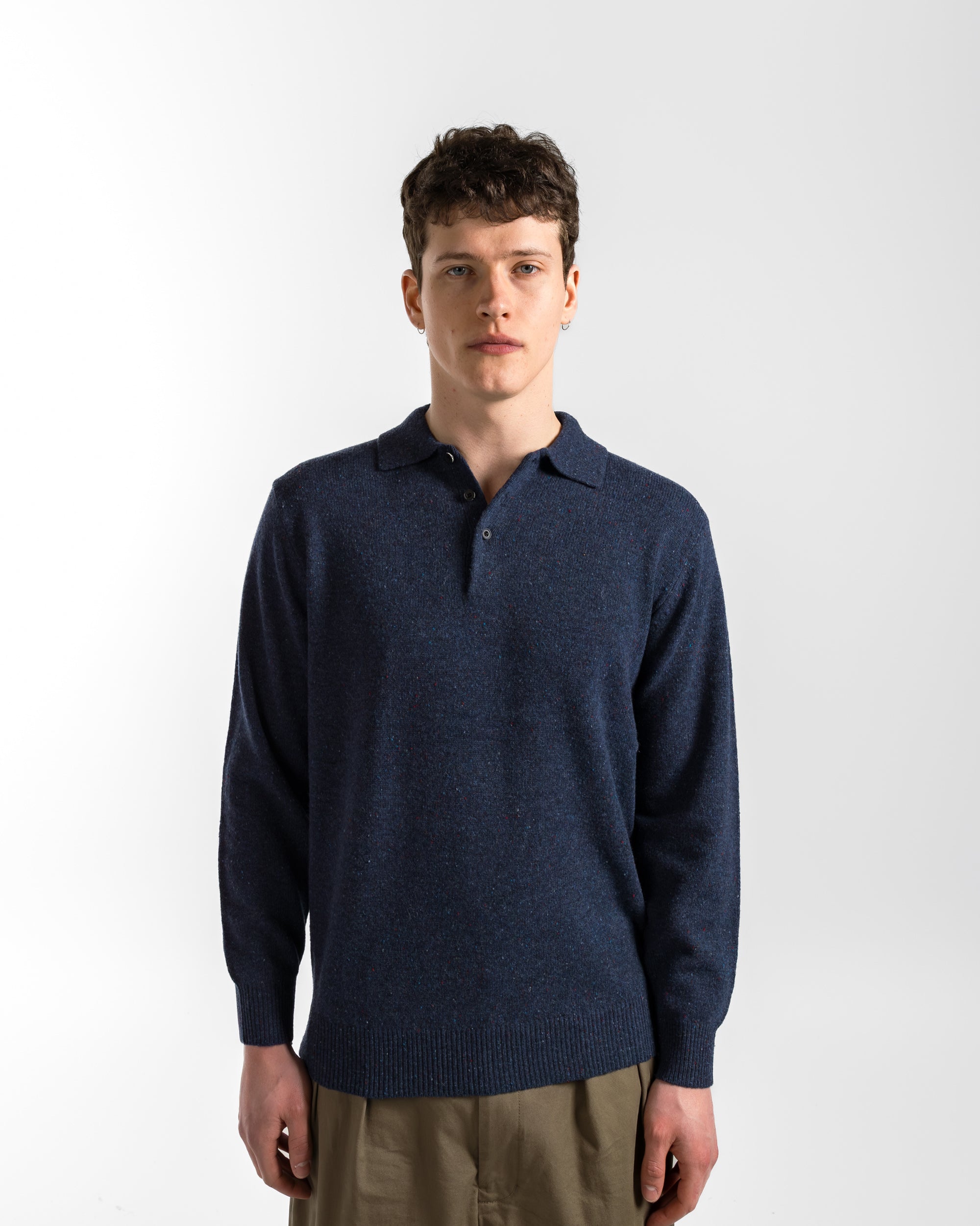 Beams Plus - Knit Polo Nep 9G - Navy | UP THERE
