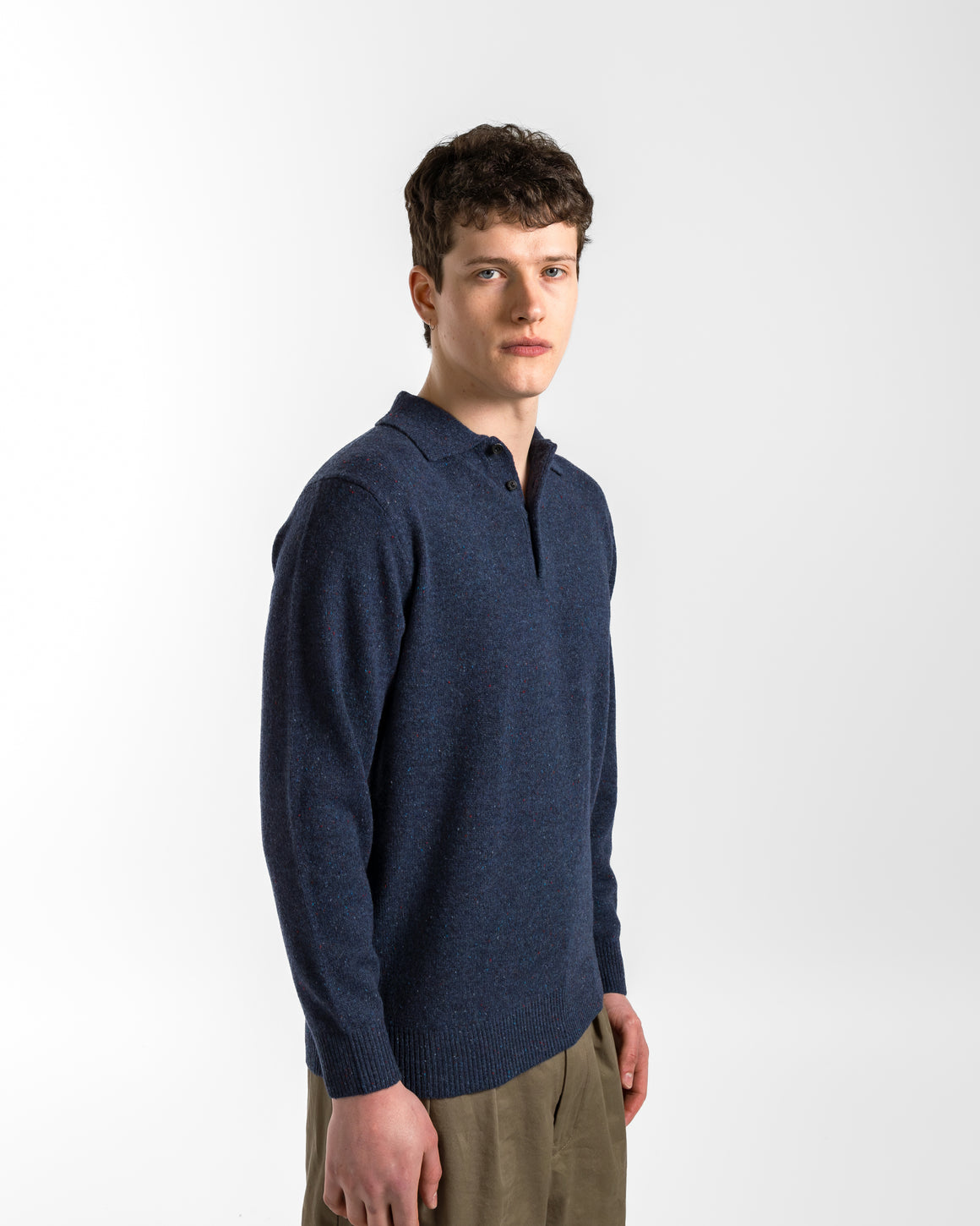 Beams Plus - Knit Polo Nep 9G - Navy - UP THERE
