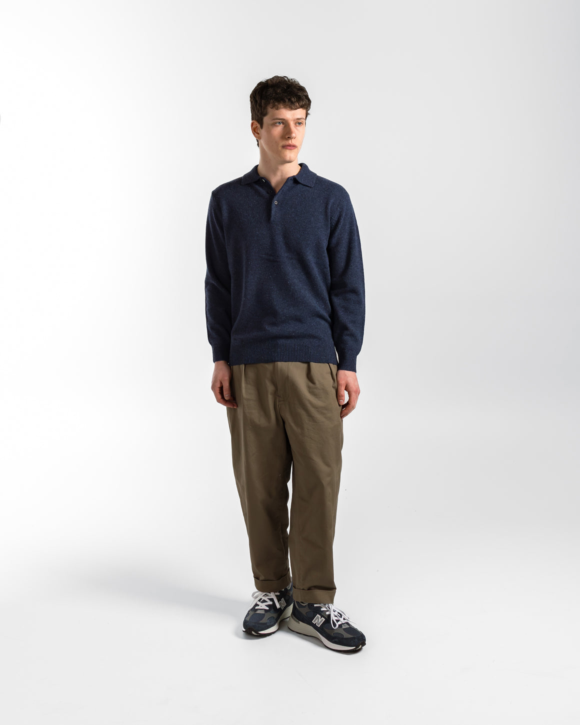 Beams Plus - Knit Polo Nep 9G - Navy - UP THERE