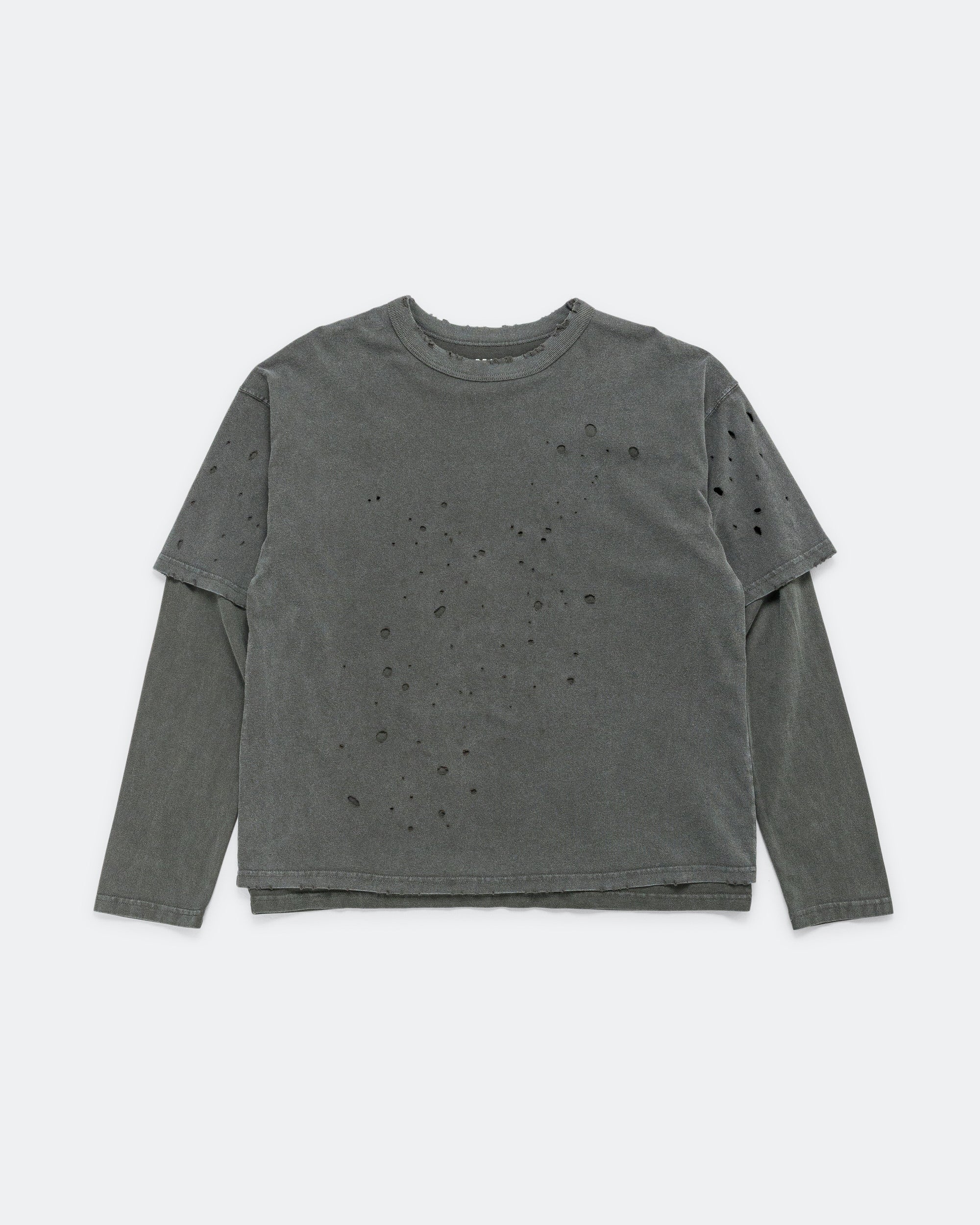 Beams - Layered Damage Long Sleeve T-Shirt - Black | UP THERE