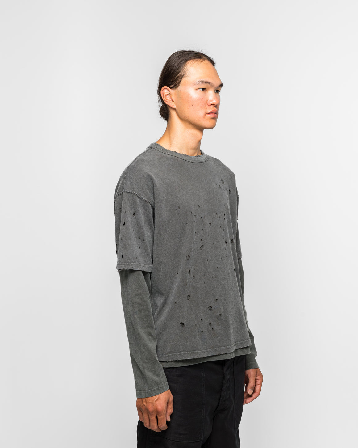 Beams - Layered Damage Long Sleeve T-Shirt - Black - UP THERE