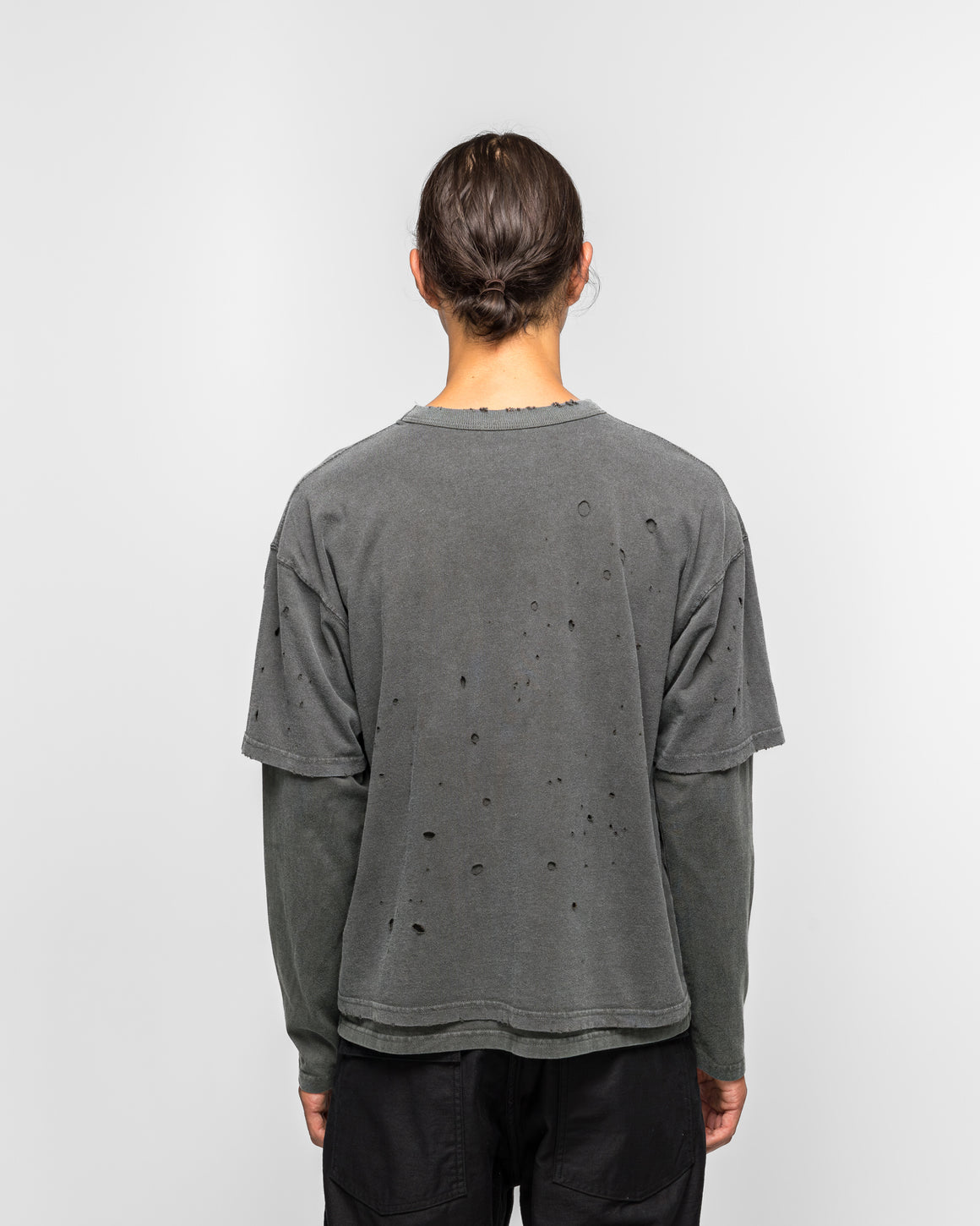 Beams - Layered Damage Long Sleeve T-Shirt - Black - UP THERE