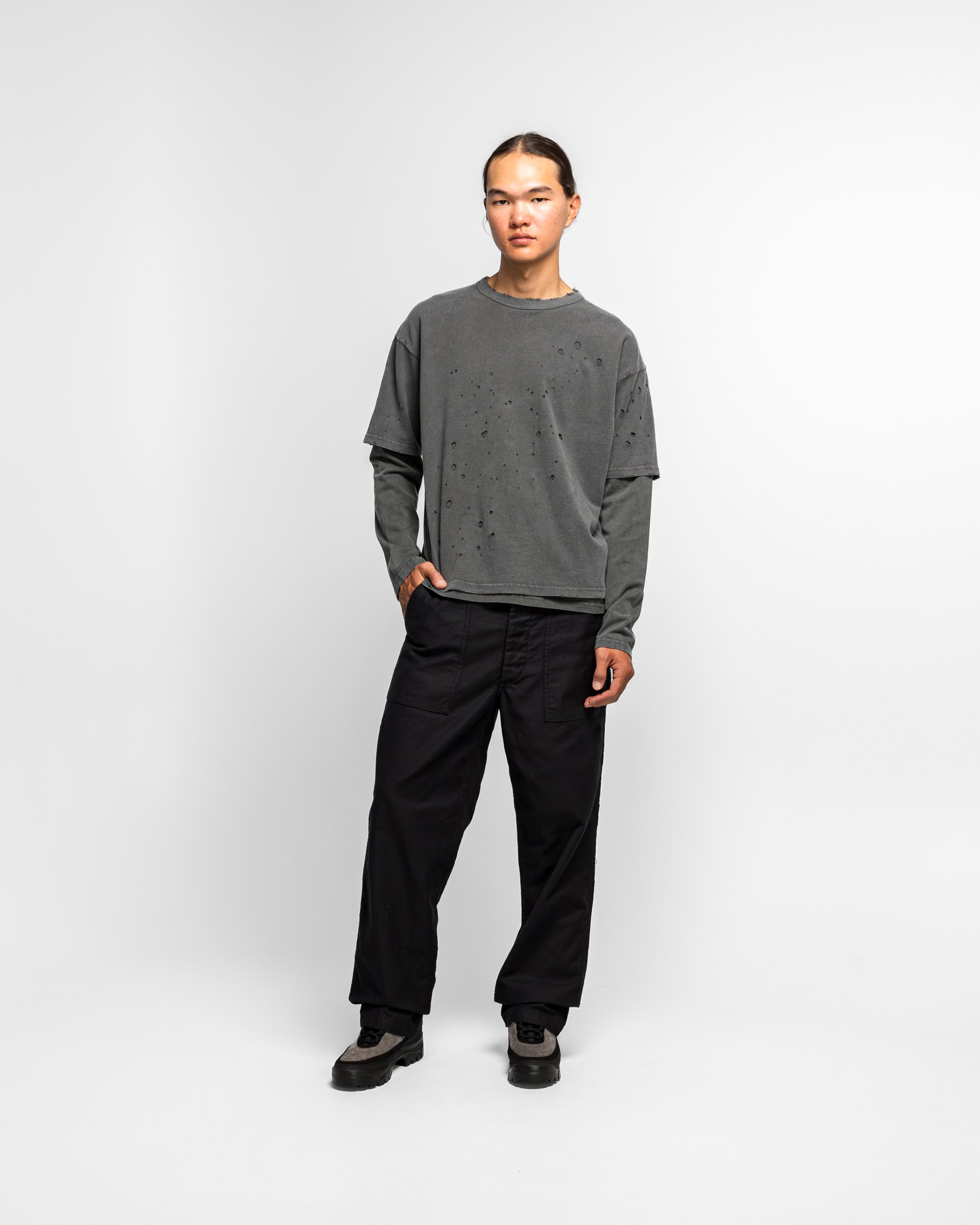 トップス BEAMS Layered Damage Long Sleeve T-Shirt Beams - Layered Damage Long Sleeve T-Shirt - Black | UP THERE