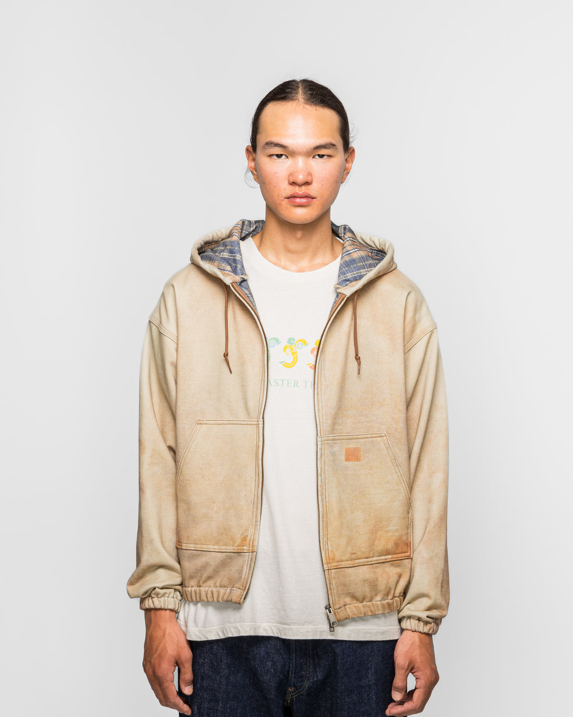 Beams - Mock Print Hoodie - Fade Beige - UP THERE