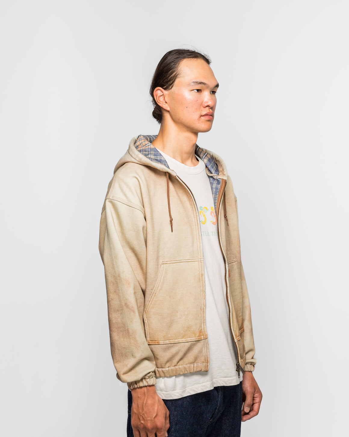 Beams - Mock Print Hoodie - Fade Beige - UP THERE