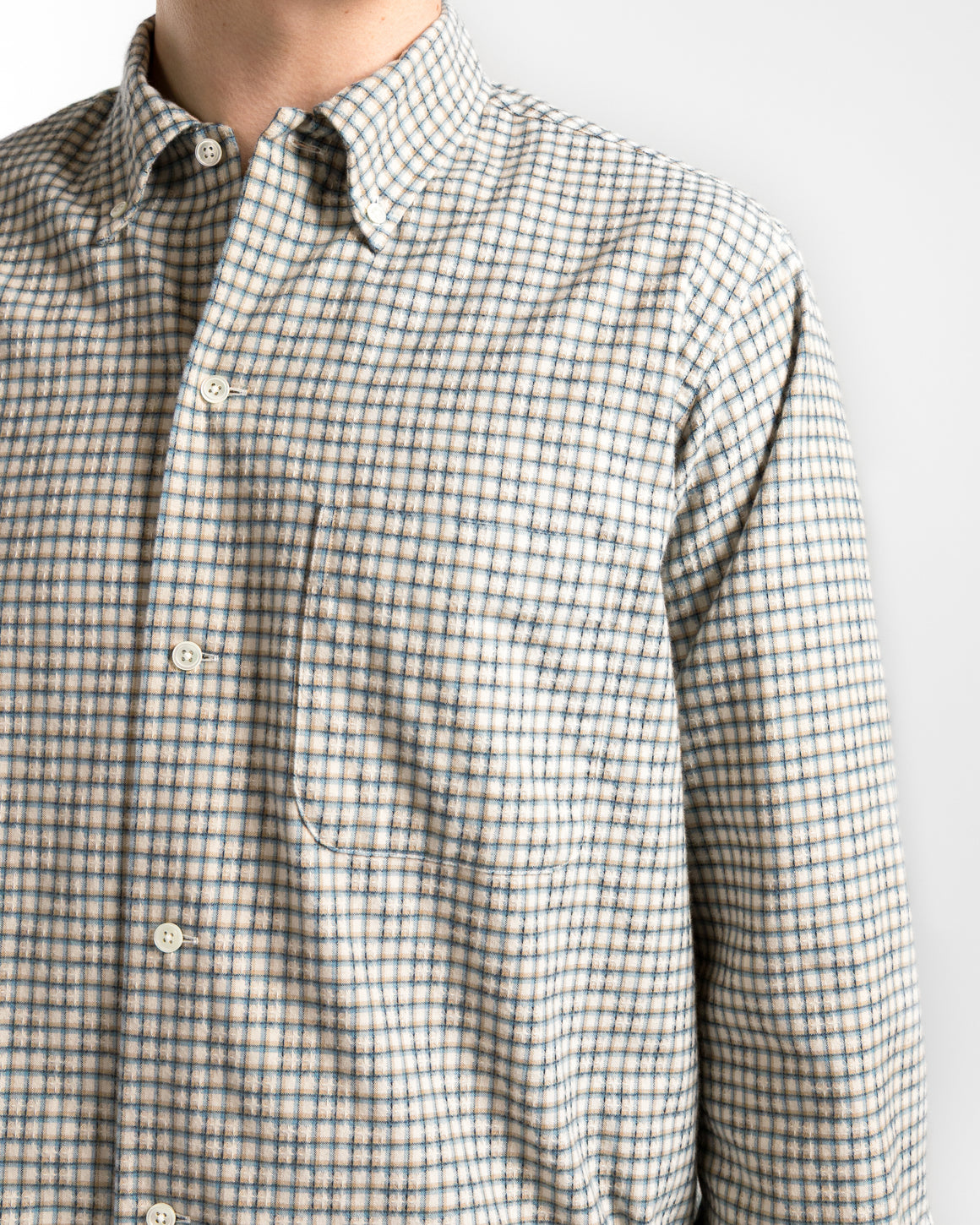 Beams Plus - Open B.D. Dobby Plaid Shirt - White - UP THERE