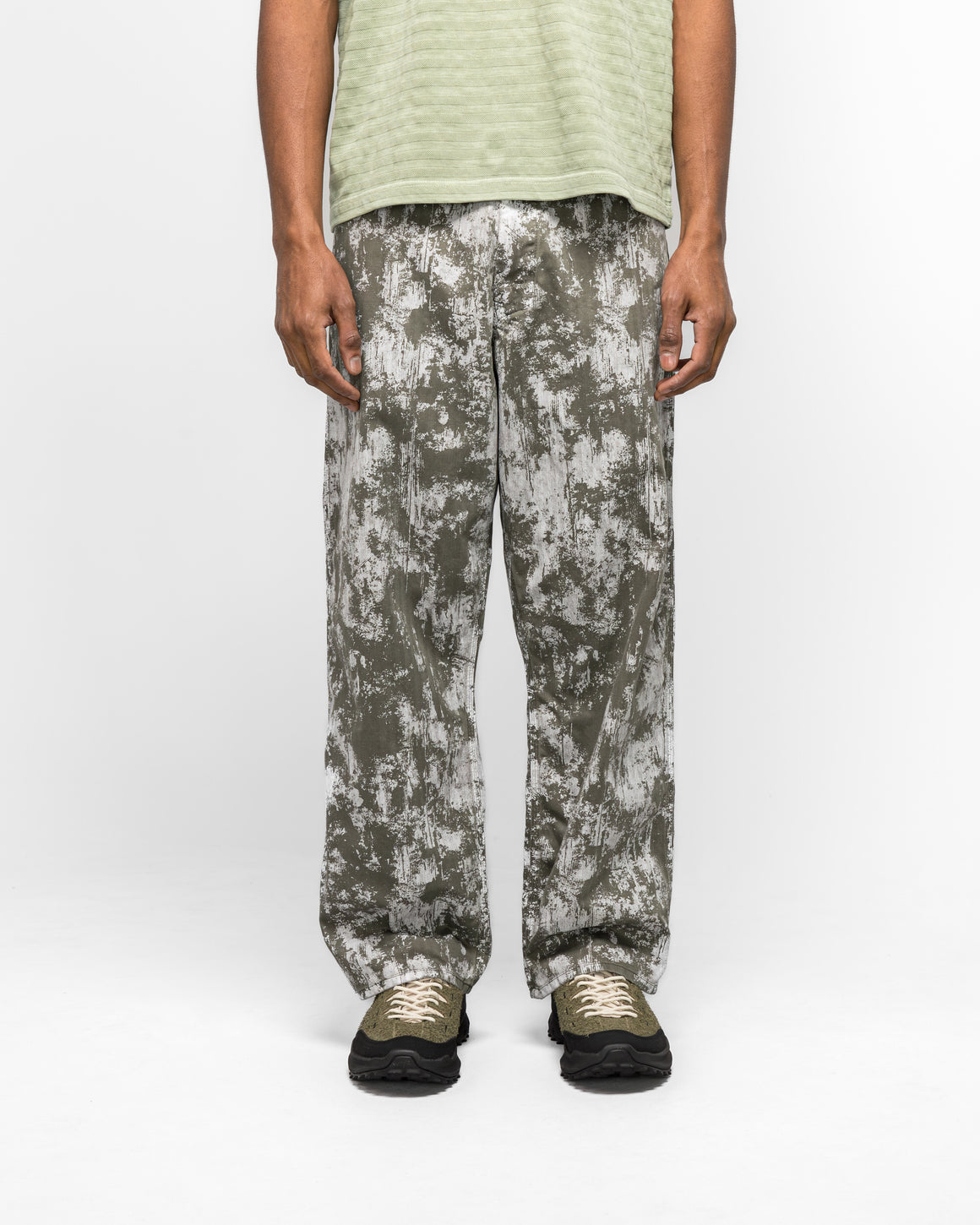 Beams Plus - P-Man Pants Supima Herringbone On Paint Print - Olive - UP THERE