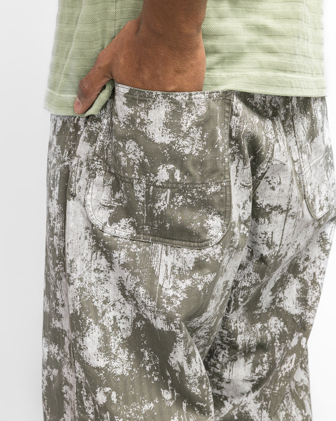 Beams Plus - P-Man Pants Supima Herringbone On Paint Print - Olive - UP THERE