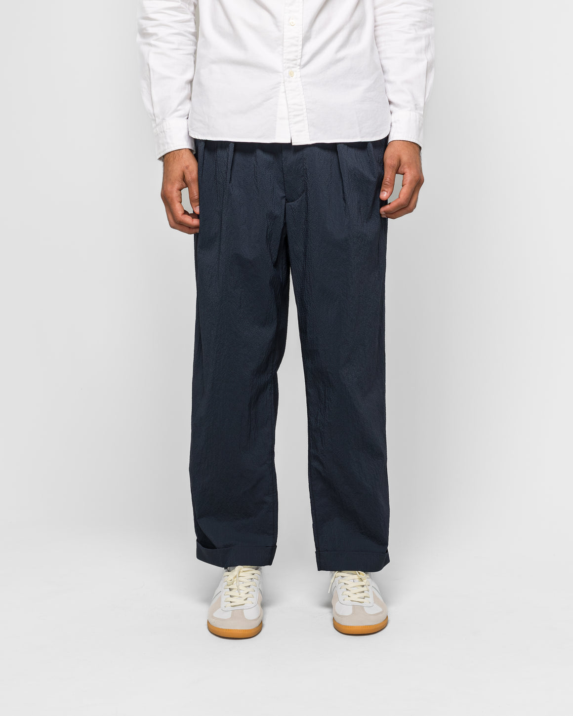 Beams Plus - 2 Pleats Anywhere(wear) Seersucker Plaid - Navy - UP THERE