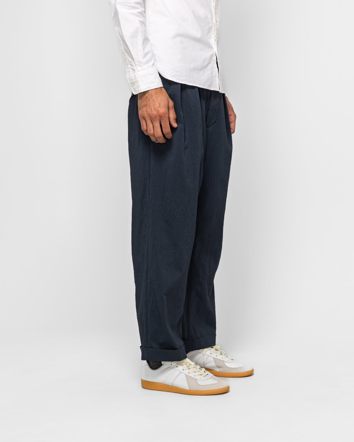 Beams Plus - 2 Pleats Anywhere(wear) Seersucker Plaid - Navy - UP THERE