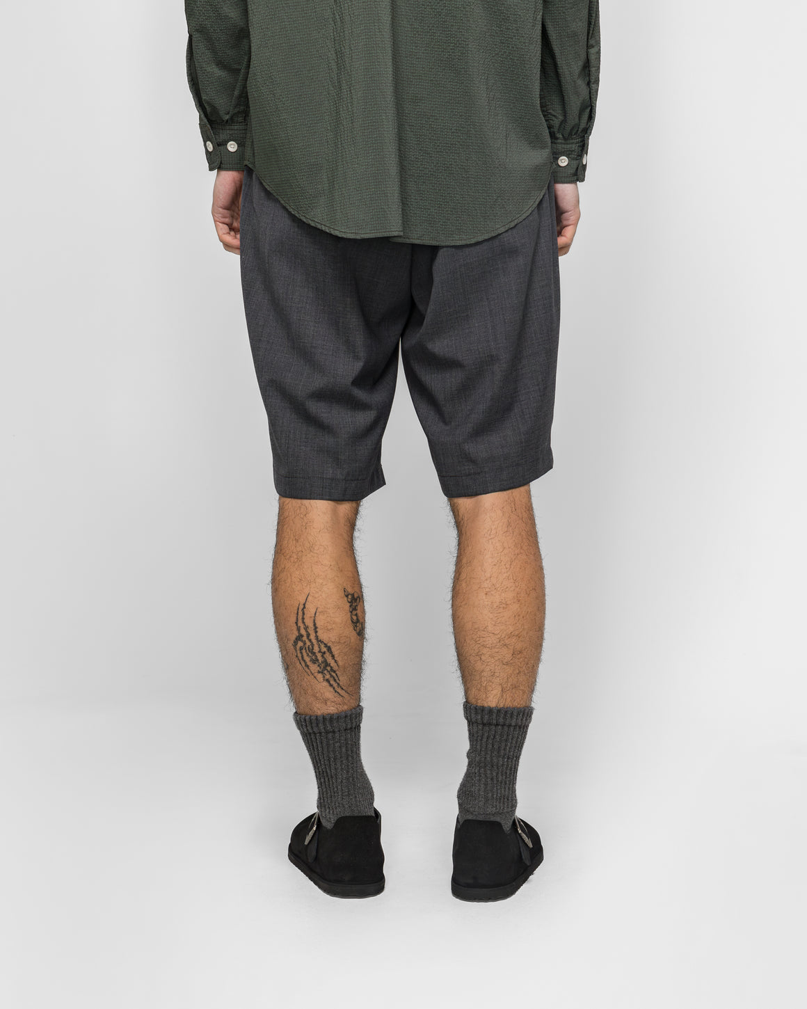 Beams Plus - 2 Pleats Shorts Wool Tropical - Charcoal - UP THERE