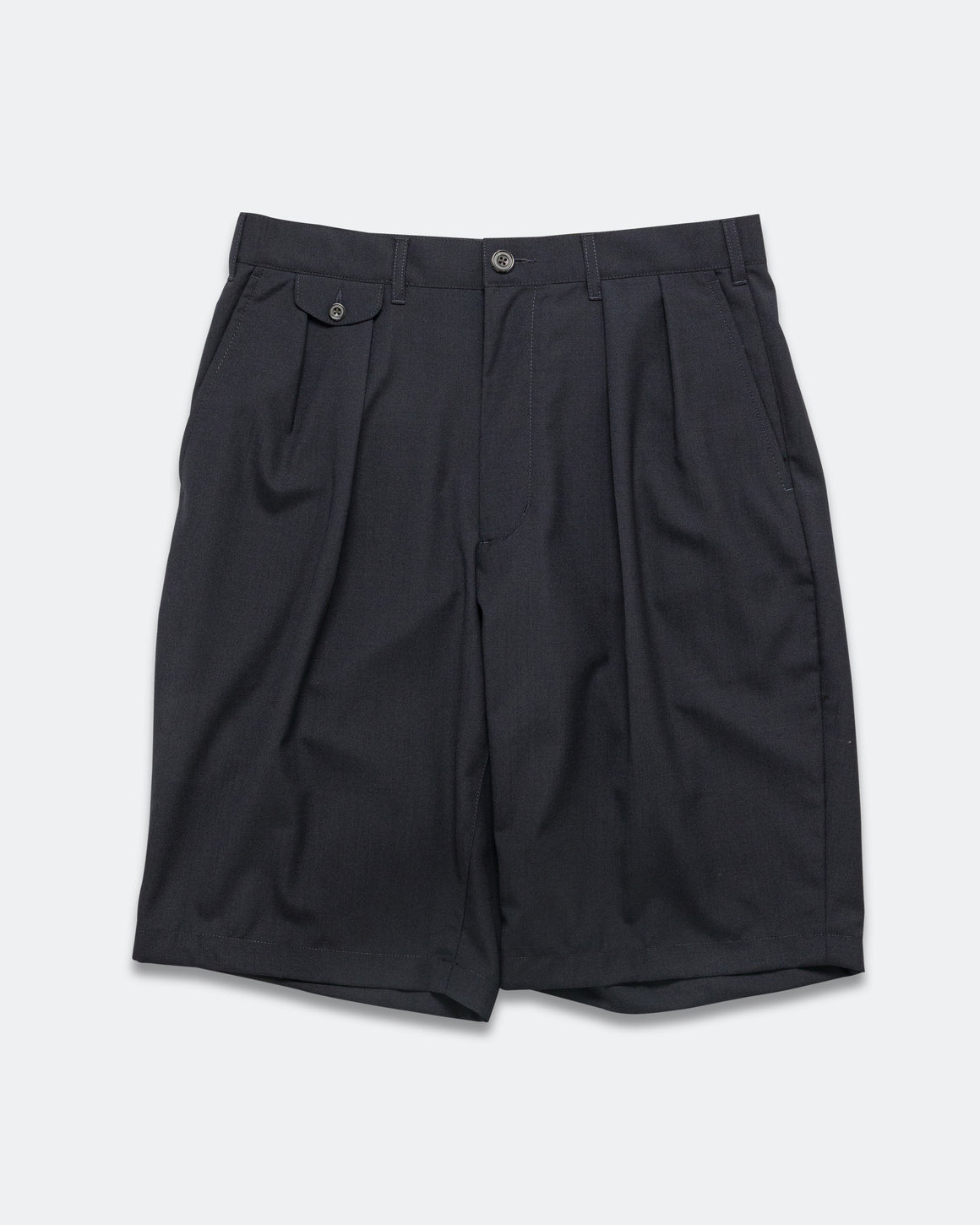 Beams Plus - 2 Pleats Shorts Wool Tropical - Navy - UP THERE