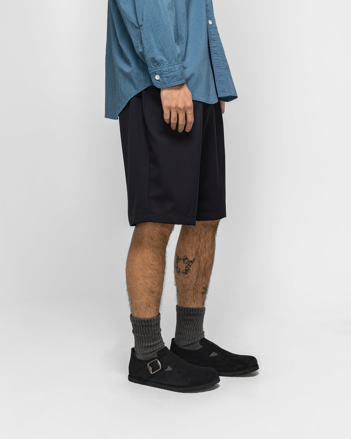 Beams Plus - 2 Pleats Shorts Wool Tropical - Navy - UP THERE