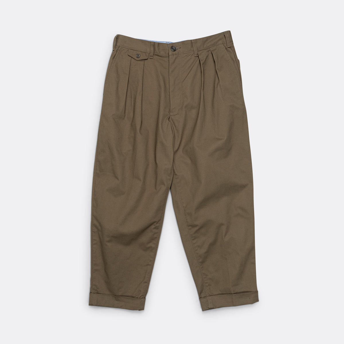 BEAMS Plus 2 Pleats Trousers Twill - Olive | UP THERE