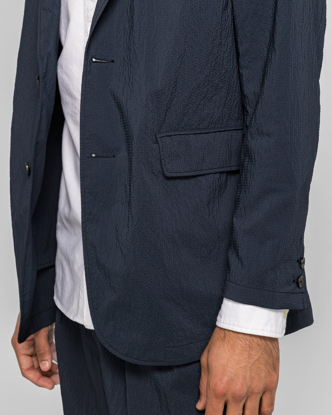 Beams Plus - 3B Anywhere(wear) Jacket Seersucker Plaid - Navy - UP THERE