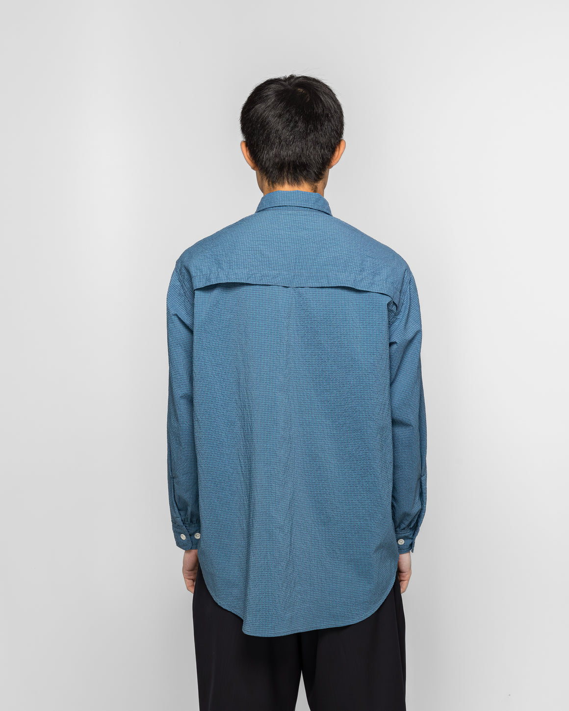 Beams Plus - Adventure Shirt IV Seersucker Gingham - Blue/Sax - UP THERE