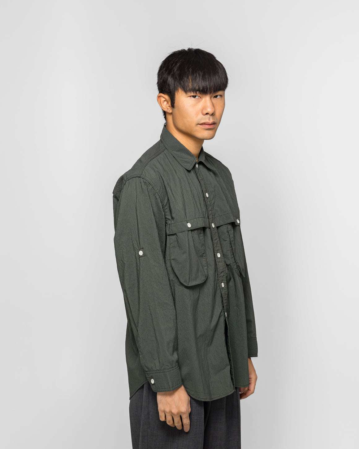 Beams Plus - Adventure Shirt IV Seersucker Gingham - Green/Black - UP THERE