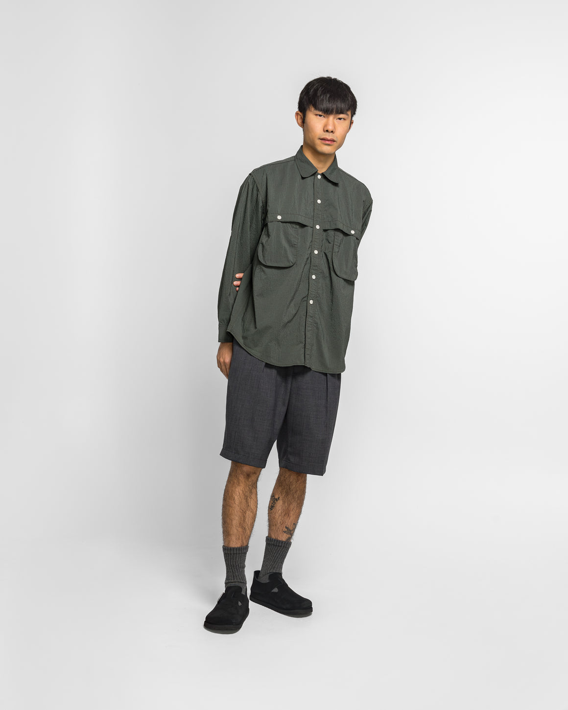Beams Plus - Adventure Shirt IV Seersucker Gingham - Green/Black - UP THERE