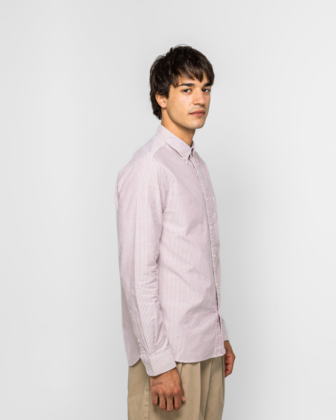 Beams Plus - B.D. Oxford Candy Stripe Shirt - Wine - UP THERE