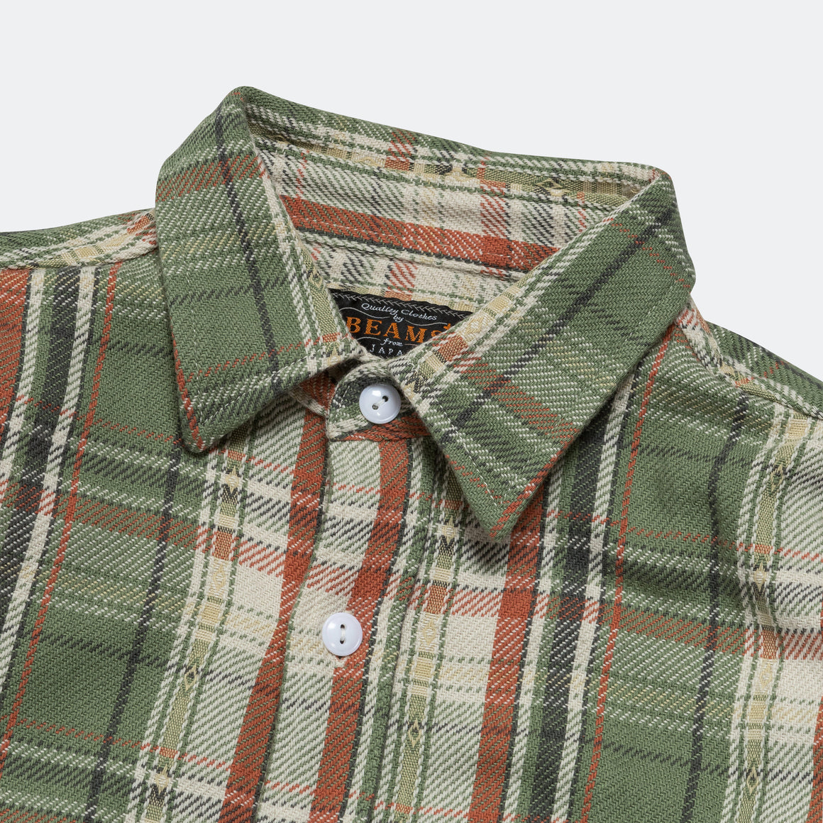 Beams Plus - Guide Shirt Dobby Nell Check - Green - UP THERE